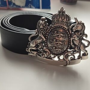 Black Leather Belt with Silver Emblem